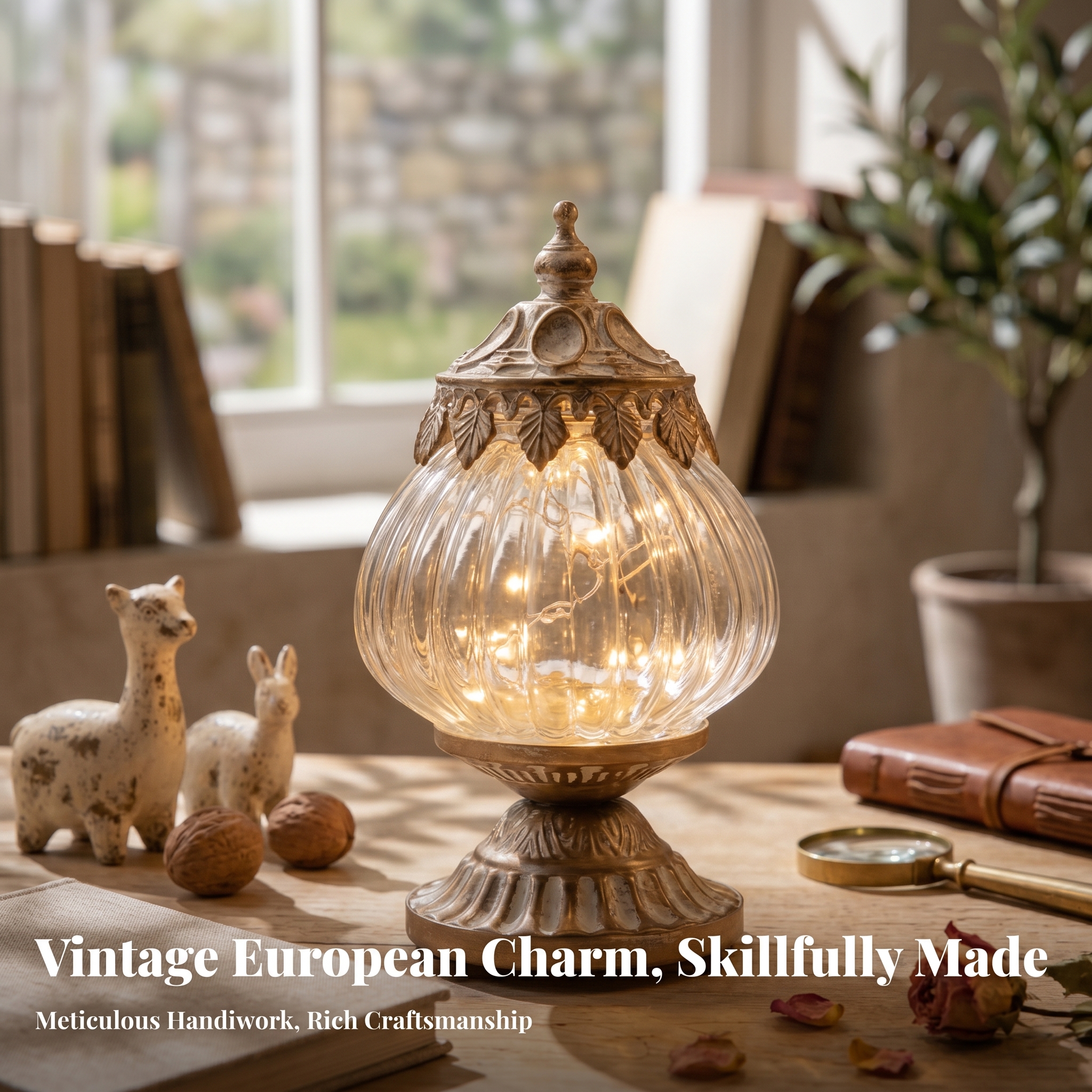 Vintage Ribbed Glass Lantern O - Lighting Table Decor incelemesi ve fiyatı