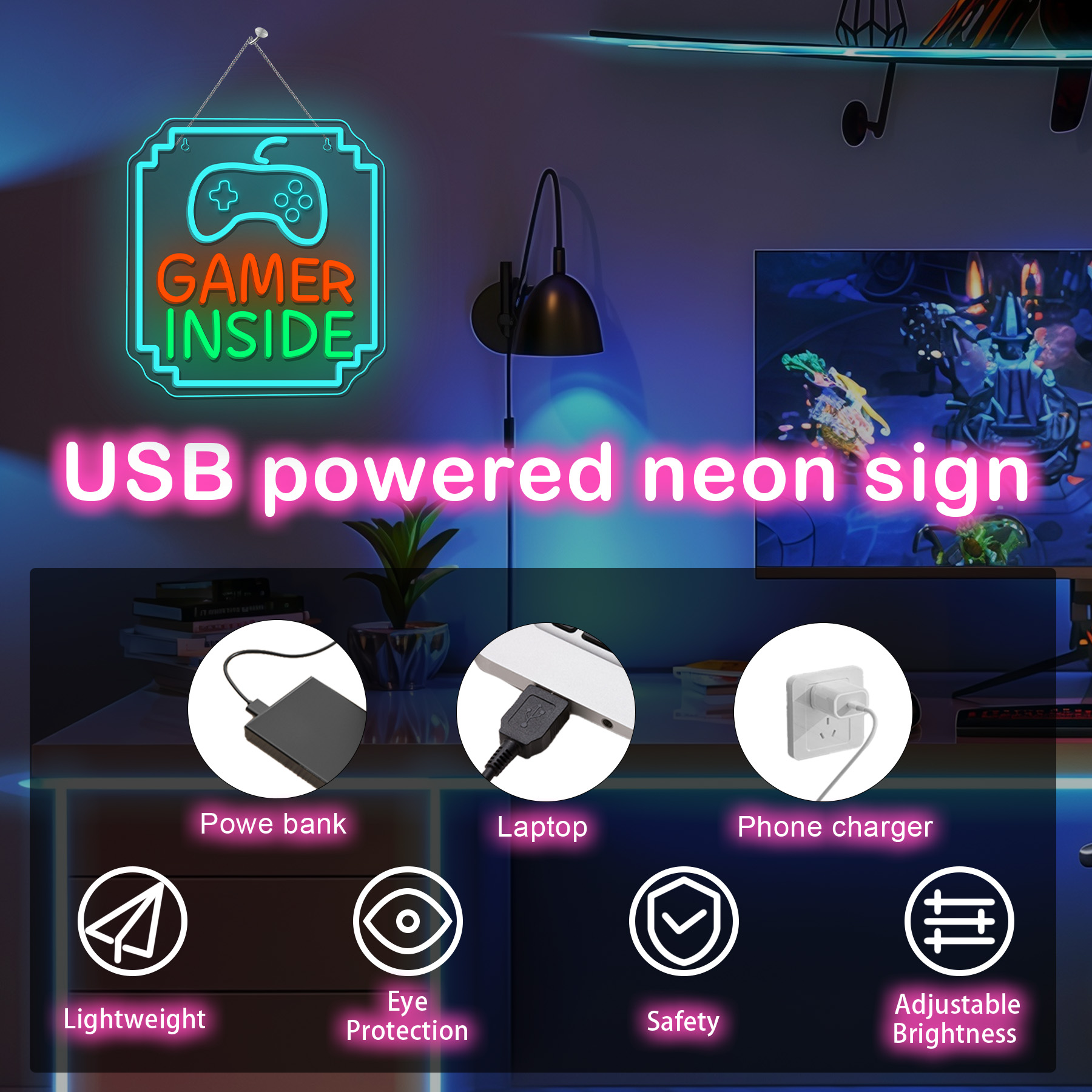 Gamer Inside Neon Sign Dimmabl - Bedroom Lighting Decor Ideas incelemesi ve fiyatı